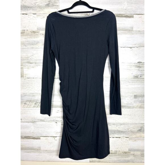 Athleta Womens Small Black Gray Long Sleeve Carefree Side-Ruched Midi Dress - Picture 2 of 5